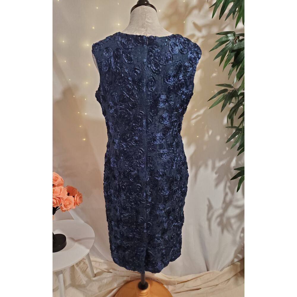 Alex Evenings Rosette Lace Sequin V-Neck Dress Size 12 Blue Wedding Formal Party - Picture 3 of 12